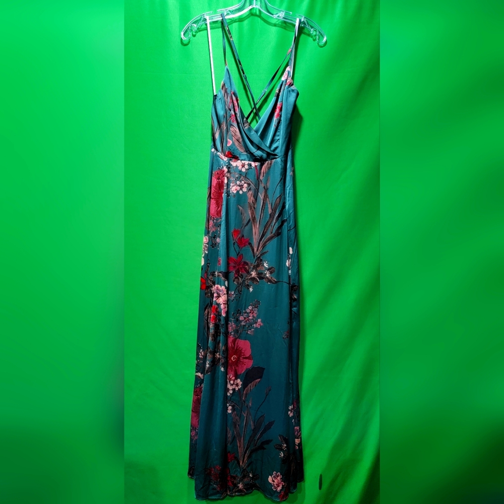 Lulus Still the One Emerald Green Floral Print Satin Maxi Dress